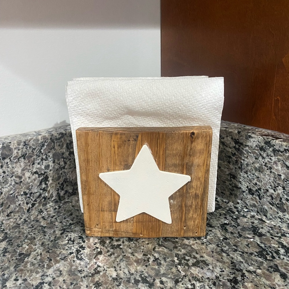 Wooden Rustic wood white Star Napkin Holder
